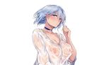  blue_eyes blue_hair blush breasts choker nipples see_through wet white yukibuster 