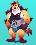  2017 anthro canine clothed clothing compression_artifacts digital_media_(artwork) fur hi_res male mammal nipples shirt simple_background solo super-tuler tank_top underwear 