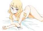  bad_id bad_pixiv_id bed blonde_hair brown_eyes glasses highres katou_haruaki long_hair lying panties perrine_h_clostermann solo strike_witches topless underwear world_witches_series 