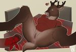  &lt;3 2017 anthro antlers anus blush bottomless bow_ribbon brown_fur cervine clitoris clothed clothing disembodied_penis duo erection female fur green_eyes horn imminent_sex male mammal neelix open_mouth penis penis_bow penis_ribbon pussy reindeer ribbons shirt solo_focus spread_legs spreading 