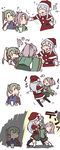  betchan green_eyes green_hair green_kimono hat high_ponytail japanese_clothes kantai_collection kimono light_brown_hair long_hair long_sleeves multiple_girls open_mouth pantyhose santa_costume santa_hat shoukaku_(kantai_collection) smile tasuki twintails white_hair wide_sleeves zuihou_(kantai_collection) zuikaku_(kantai_collection) 