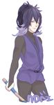  doubutsu_no_mori highres kurobee_(doubutsu_no_mori) long_hair male_focus ninja personification purple_hair simple_background solo sukedji upper_body white_background 