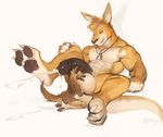  anthro balls cum darkgem fisting fur humanoid_penis hyena kangaroo male male/male mammal marsupial nude penis precum size_difference small_dom_big_sub solaxe 