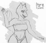  2017 anthro bikini breasts clothed clothing dragon dreamofcurves female greyscale hair hi_res looking_at_viewer monochrome navel open_mouth reptile scalie simple_background smile solo swimsuit tongue tongue_out traditional_media_(artwork) voluptuous white_background wide_hips 