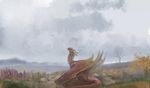  2017 day deanosaior detailed_background digital_media_(artwork) dragon feral membranous_wings outside sitting sky solo wings wyvern 