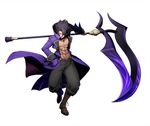  abs bare_chest blazblue:_cross_tag_battle gordeau hair_over_one_eye higuchi_konomi holding holding_weapon jacket male_focus official_art open_clothes open_jacket scythe shirtless solo under_night_in-birth weapon 