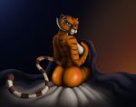  2017 anthro astraldog bed bedding breasts butt dreamworks feline female fur kung_fu_panda looking_at_viewer mammal master_tigress orange_fur simple_background solo stripes tiger 