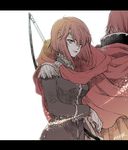  1girl armor brother_and_sister cape fire_emblem fire_emblem:_monshou_no_nazo gloves kizuki_miki long_hair minerva_(fire_emblem) misheil_(fire_emblem) red_eyes red_hair short_hair siblings simple_background weapon white_background 