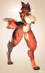  anthro arms_under_breasts big_breasts black_fur breasts brown_hair canine claws female fox franchesca_(garasaki) fur hair mammal open_mouth ponnchi red_fur solo teeth thick_thighs tongue white_fur wide_hips yellow_eyes 