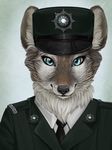  alex_(bering) alternate_version_available anthro arctic_fox badge black_lips black_nose blue_eyes brown_fur bust_portrait canine cheek_tuft clothed clothing countershading detailed digital_media_(artwork) digital_painting_(artwork) dress_shirt ears_up epaulette eyelashes facial_markings female fluffy fox front_view fur fur_markings hat inner_ear_fluff irish jacket lighting looking_at_viewer mammal markings multicolored_fur neck_tuft necktie plaguedog police police_hat police_officer police_uniform portrait shaded shirt simple_background snout solo textured_background tuft two_tone_fur uniform whiskers white_countershading white_fur 