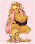  2017 anthro big_breasts breasts candy canine cherrikissu cleavage clothed clothing digital_media_(artwork) dog dogmom female food footwear hair high_heels huge_breasts lollipop long_hair looking_at_viewer mammal one_eye_closed saluki shoes solo thick_thighs tongue tongue_out wink 