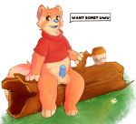  ailurid blue_nose blue_penis cosplay fur honey invalid_tag male mammal open_mouth orange_fur penis pooh red_panda sharkall solo tree 
