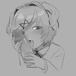  bad_id bad_twitter_id blush doki_doki_literature_club fellatio greyscale inactive_account monochrome natsuki_(doki_doki_literature_club) oral penis pettankon saliva school_uniform short_hair solo_focus tongue uncensored 