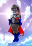  2017 anthro arthropod bluewolfavenger breasts cape clothing crossover dc_comics disney female fly fur insect judy_hopps lagomorph mammal power_girl purple_eyes rabbit sky solo traditional_media_(artwork) withe zootopia 