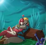  &lt;3 anatomy_error bandolier belt blush boots bottomless breath_of_the_wild closed_smile clothed clothing cuddling detailed_background eyes_closed footwear humanoid hylian jewelry link master_sword melee_weapon mipha nintendo pants shinysteel shirt sword the_legend_of_zelda video_games weapon zora 