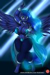  2017 anthro anthrofied big_breasts breasts equine feathered_wings feathers female friendship_is_magic hair hi_res horn long_hair looking_at_viewer mammal my_little_pony princess_luna_(mlp) solo spread_wings suirano winged_unicorn wings 