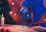  2017 armor blue_eyes candle crayons cute cutie_mark equine feral friendship_is_magic helmet horn mammal my_little_pony nightmare_moon_(mlp) paper rodrigues404 smile solo 