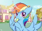  2017 blush building cloud cute eating equine eyelashes feathered_wings feathers female flower food friendship_is_magic haden-2375 hair house looking_at_viewer mammal multicolored_hair my_little_pony nom om_nom_nom outside pegasus plant popsicle purple_eyes rainbow_dash_(mlp) rainbow_hair shrub sky solo spread_wings sunlight text town wings 