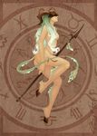  animal_humanoid armor breasts butt capricorn_(zodiac) caprine female fin fish_humanoid goat_humanoid gradient_hair green_hair hair helmet hooves humanoid mammal melee_weapon nude polearm solo spear thuyltran weapon 