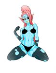  anthro blue_skin bra breasts clothed clothing eye_patch eyewear female fin fish gloves green_eyes hair hair_over_eye humanoid long_hair long_socks marine meetworp navel pointy_ears ponytail red_hair seductive skimpy slit_pupils smile smirk solo thong tight_clothing torn_clothing undertale underwear undyne video_games 