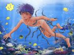  1boy anal barefoot bestiality copyright_request cum drowning eel swim_briefs swim_trunks swimsuit swimsuit_pull takenokoya tanline underwater 