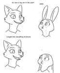  ... 2016 anthro black_and_white canine cheek_tuft clothed clothing dialogue disney duo english_text female fox humor implied_incest judy_hopps lagomorph mammal monochrome mrs_wilde open_mouth open_smile rabbit simple_background smile text tggeko tuft white_background zootopia 