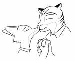  2016 anthro black_and_white canine clothed clothing disney duo eyes_closed feline female fox hand_holding kissing male male/female mammal monochrome nick_wilde officer_fangmeyer side_view simple_background tggeko tiger white_background zootopia 