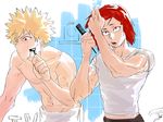  2boys bathroom boku_no_hero_academia male_focus multiple_boys muscle neonbur razor shaving topless 