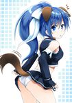  :o animal_ears ass bangs bare_shoulders black_gloves black_shirt black_skirt blue_eyes blue_hair blue_skirt blush bow breasts commentary_request detached_sleeves dog_ears dog_girl dog_tail eyebrows_visible_through_hair fingerless_gloves fujisaka_lyric gloves hair_between_eyes hair_bow high_ponytail long_hair long_sleeves looking_at_viewer looking_to_the_side medium_breasts panties pantyshot pantyshot_(standing) parted_lips ponytail quiz_magic_academy ribbon shirt sidelocks skirt sleeveless sleeveless_shirt small_breasts solo standing tail underwear very_long_hair white_bow white_panties white_ribbon yuri_(quiz_magic_academy) 