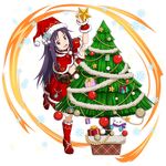  :d arm_up capelet christmas_tree dress full_body fur_trim hat highres holding leg_up long_hair neck_ribbon official_art open_mouth pointy_ears purple_hair red_capelet red_dress red_eyes red_footwear red_hat red_ribbon ribbon santa_costume santa_hat short_dress sleeveless sleeveless_dress smile snowflakes snowman solo standing standing_on_one_leg sword_art_online sword_art_online:_code_register transparent_background very_long_hair wrist_cuffs yuuki_(sao) 