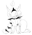  2019 all_fours bedroom_eyes blush breasts demon fangs fire hair hair_over_eye half-closed_eyes hekapoo horned_humanoid humanoid long_hair looking_at_viewer mhasses monochrome nipples nude seductive short_stack smile star_vs._the_forces_of_evil thick_thighs 