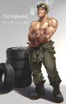  1boy 8_(yamalu) abs bara blonde_hair boots cid_highwind cigarette final_fantasy gloves muscle pecs smoke smoking solo 