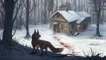  2017 ambiguous_gender blood canine day detailed_background digital_media_(artwork) dipstick_tail feral fox fur gremlincat mammal multicolored_tail orange_fur outside snow solo 