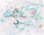  aqua_eyes aqua_hair crown hatsune_miku ikushima long_hair stockings thighhighs vocaloid 