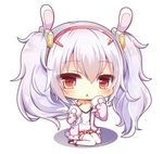  animal_ears azur_lane chibi commentary fake_animal_ears hairband jacket laffey_(azur_lane) long_hair looking_at_viewer orange_eyes pleated_skirt simple_background sitting skirt solo thighhighs twintails wariza white_background white_hair white_legwear yukiyuki_441 zettai_ryouiki 