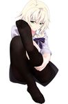  1girl feet green_eyes kagamigawa_chloe lavender_hair looking_at_viewer memories_off one_leg_raised pantyhose pov soles 