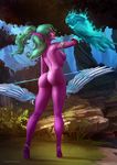  2017 ambiguous_gender avian big_butt bird bracelet breasts butt elf evulchibi female feral green_hair hair humanoid jewelry long_ears magic nature night_elf nipples nude owl pointy_ears purple_skin standing tyrande_whisperwind video_games warcraft wings 