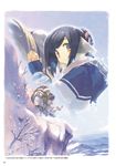  amazuyu_tatsuki animal animal_ears black_hair brown_eyes day eyebrows_visible_through_hair hair_ornament highres hood kuon_(utawareru_mono) long_hair outdoors page_number parted_lips snowing standing utawareru_mono utawareru_mono:_itsuwari_no_kamen 