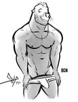  2016 abs anthro bgn biceps biped bulge clothed clothing digital_media_(artwork) eyebrows front_view greyscale grin hair jewelry looking_at_viewer male mammal marine mendo_(bgn) monochrome muscular muscular_male navel necklace nipples pecs pinniped portrait sea_lion short_hair signature simple_background smile solo standing teasing teeth three-quarter_portrait underwear undressing whiskers white_background 