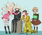  3boys ahoge alter_ego black_legwear blonde_hair braid brown_eyes brown_hair choker computer crossdressing danganronpa danganronpa_1 fujisaki_chihiro gb_(jat_gombee) gloves goggles goggles_on_head green_eyes iruma_miu jumpsuit keebo kneehighs laptop long_hair male_focus multiple_boys new_danganronpa_v3 open_mouth otoko_no_ko pink_eyes pink_hair robot school_uniform serafuku short_hair skirt smile souda_kazuichi super_danganronpa_2 white_hair 