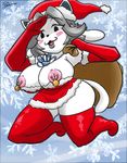  2017 anthro big_breasts breasts canine christmas digital_media_(artwork) female holidays jyto looking_at_viewer mammal nipples solo temmie_(undertale) thick_thighs undertale video_games 