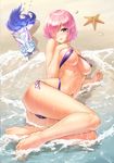  :o areola_slip areolae arm_support ass bare_arms bare_legs bare_shoulders barefoot beach blush breasts ccjn covered_nipples creature day eyebrows_visible_through_hair fate/grand_order fate_(series) fou_(fate/grand_order) full_body hair_over_one_eye hand_on_own_chest large_breasts legs_together looking_at_viewer lying mash_kyrielight navel ocean on_ground on_side open_mouth outdoors pink_hair purple_eyes purple_swimsuit sand seashell shell shiny shiny_hair short_hair side-tie_swimsuit slingshot_swimsuit starfish stomach swimsuit thighs water wet 