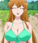  1girl bikini blush breasts cecil_(isekai_wa_smartphone_to_tomo_ni.) cleavage isekai_wa_smartphone_to_tomo_ni. large_breasts long_hair open_mouth orange_hair screencap smile stitched 