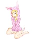  animal_ears barefoot blonde_hair bunny_ears bunny_tail christine_(doubutsu_no_mori) doubutsu_no_mori hair_ornament hairclip long_hair personification simple_background solo tail tsutsuji_(hello_x_2) white_background 