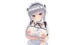  breast_hold breasts gray_hair maid mizunashi_kenichi nipples orange_eyes original see_through wet white 