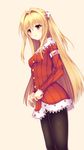  bad_id bad_pixiv_id black_legwear blonde_hair breasts commentary_request dress hair_ornament highres hui_(qq2858787370) konjiki_no_yami long_hair pantyhose red_eyes small_breasts solo sweater sweater_dress to_love-ru 