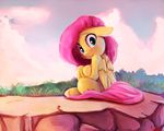  2017 cutie_mark equine feathered_wings feathers female fluttershy_(mlp) friendship_is_magic grass hair hi_res looking_at_viewer mammal miokomata my_little_pony outside pegasus sitting solo wings 