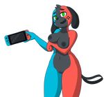  2017 alpha_channel animate_inanimate anthro areola bedroom_eyes breast_rest breasts canine dialogue dog english_text fangs female half-closed_eyes holding_breast innuendo long_ears looking_at_viewer mammal maypul_syrup navel nintendo nintendo_switch nipples nude open_mouth pussy seductive smile solo speech_bubble standing switch_dog text video_games 