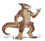  2017 anthro balls big_penis brown_scales brutus_(pyronite) claws dragon erection flexing horn human invalid_tag macro male mammal muscular muscular_male penis rollwulf scales simple_background size_difference standing vein 