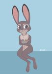  2016 :3 anthro baby blue_background canine cradling dewlap dipstick_ears disney female fox group judy_hopps lagomorph looking_at_viewer mammal navel nude purple_eyes rabbit signature simple_background sitting solo_focus tggeko young zootopia 